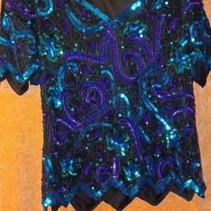LAWRENCE KAZAR 80's Vintage Style Seguin Evening Top